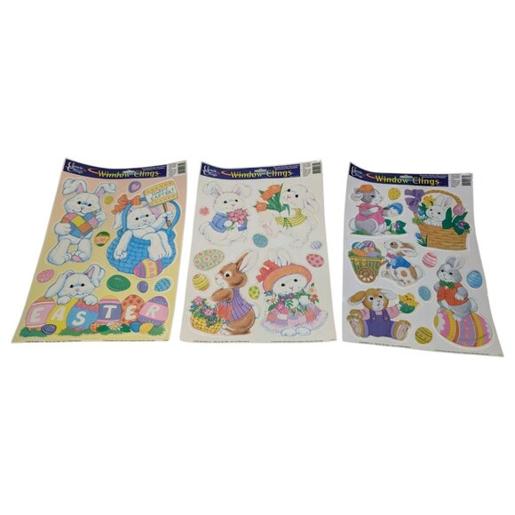 Vintage Easter Static Cling Window Bunny‎ Rabbit Basket Egg Holiday 3 Sheets - Picture 2 of 8